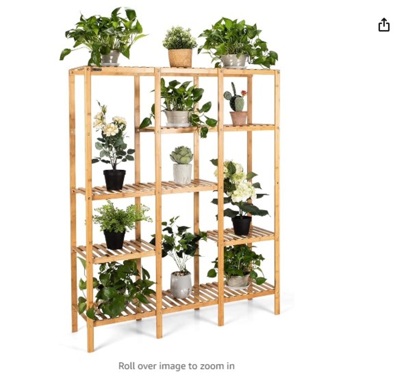 Indoor Plant Stand, Bamboo Utility Shelf with Storage Organizer Pots, Outdoor Tiered Plant Shelf for Multiple Plants, for Window, Garden, Balcony, and Living Room
